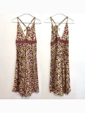 AMERICAN RETRO Pink Berry Green Dragonfly Bug Satin 100% SILK Fit & Flare Dress
